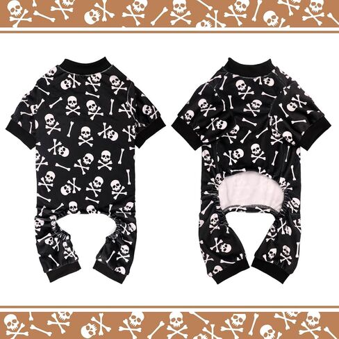 Dog Pajamas Halloween Dog Onesie Short Plush Dog Pjs Skull&Crossbones Super Soft and Stretchy Dog Jammies for Medium Dogs(M) Black in Saudi Arabia