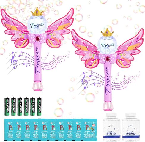 عصا الفقاعات السحرية من برينسيس، آلة فقاعات للأطفال، منفاخ صانع فقاعات آلي مضيء وموسيقي، لعبة مجمدة في الهواء الطلق للفتيات، هدية عيد ميلاد للحفلات للأطفال الصغار من سن 3 إلى 8 سنوات للأولاد والبنات (وردي) in Kuwait