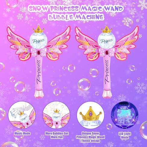 عصا الفقاعات السحرية من برينسيس، آلة فقاعات للأطفال، منفاخ صانع فقاعات آلي مضيء وموسيقي، لعبة مجمدة في الهواء الطلق للفتيات، هدية عيد ميلاد للحفلات للأطفال الصغار من سن 3 إلى 8 سنوات للأولاد والبنات (وردي) in Kuwait