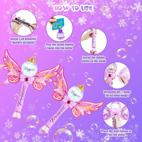 عصا الفقاعات السحرية من برينسيس، آلة فقاعات للأطفال، منفاخ صانع فقاعات آلي مضيء وموسيقي، لعبة مجمدة في الهواء الطلق للفتيات، هدية عيد ميلاد للحفلات للأطفال الصغار من سن 3 إلى 8 سنوات للأولاد والبنات (وردي) in Kuwait