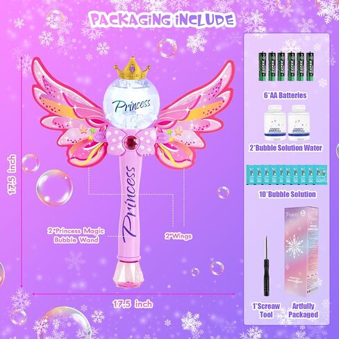 عصا الفقاعات السحرية من برينسيس، آلة فقاعات للأطفال، منفاخ صانع فقاعات آلي مضيء وموسيقي، لعبة مجمدة في الهواء الطلق للفتيات، هدية عيد ميلاد للحفلات للأطفال الصغار من سن 3 إلى 8 سنوات للأولاد والبنات (وردي) in Kuwait