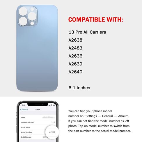 Rear Back Glass Cover Replacement Compatible with iPhone 13 Pro 6.1-Inches All Carriers (Sierra Blue) in Saudi Arabia