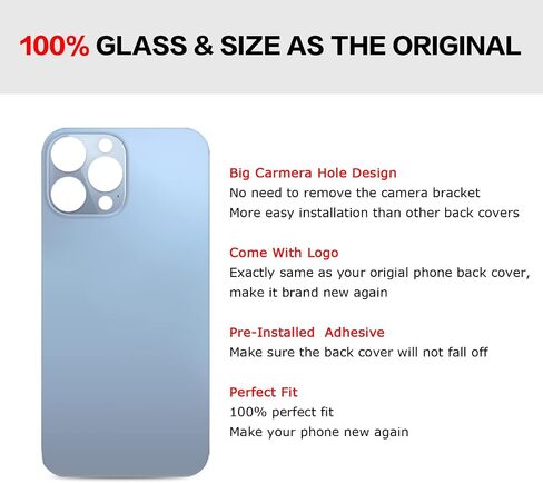Rear Back Glass Cover Replacement Compatible with iPhone 13 Pro 6.1-Inches All Carriers (Sierra Blue) in Saudi Arabia