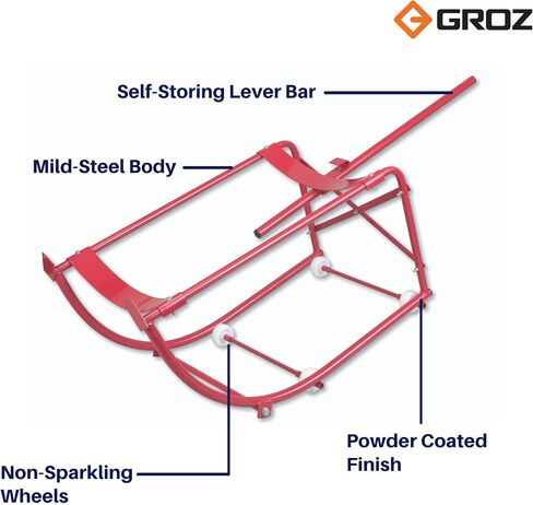 Groz Tilting 55-Gallon Movable Drum Cradle | 600-pound Capacity | Large 2-1/2" Diameter Non-Sparking Wheels | 55 Gallon Drum Stand (44367) in Kuwait
