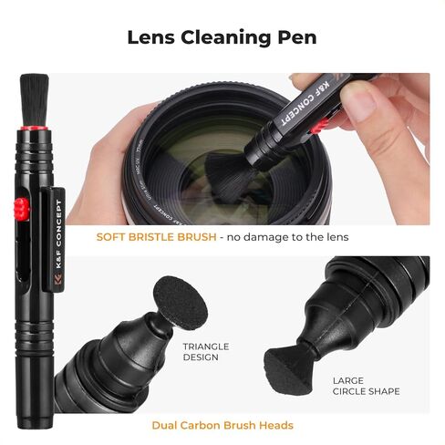 K & F Concept 25-1 مجموعة كاميرات تنظيف الكاميرا الاحترافية لكاميرات DSLR مع مسحات تنظيف مستشعرات APS-C/60 مل و 20 مل من مناديل/تنظيف المناديل/تنظيف الكاميرا/العدسة قلم القلم/قطعة قماش/حالة حمل in Kuwait