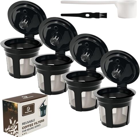 4 عبوات ROOGALUCKEED CUP القابلة لإعادة الاستخدام لـ Keurig ، Black BPA Free K-Cup Pod Filters ، فلاتر القهوة ذات الملء العالمي لـ 1.0 و 2.0 من صانعي القهوة in Kuwait