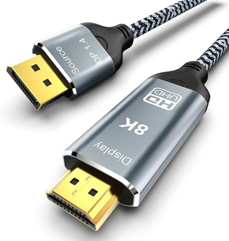 DisplayPort to HDMI 2.1 Cable 10FT 8K@60Hz 4K@120Hz Uni-Directional DP (Source) to HDMI (Display) Braided Cord Supports HDCP 2.3 HDR10 Display Port for AMD,NVIDIA,and PC in Saudi Arabia