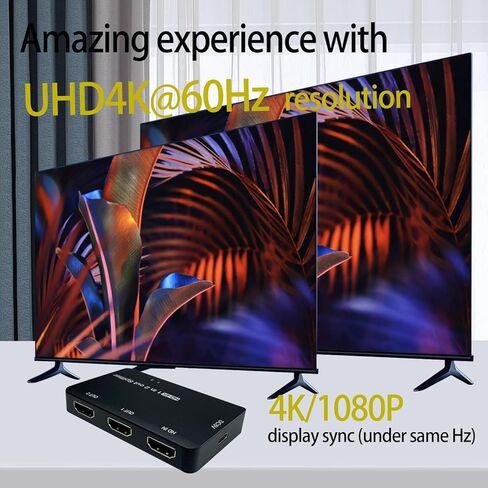 HDMI Splitter 1 in 2 Out 4K 60Hz, HDMI Duplicator Adapter-1 to 2 Output Simultaneously for 2 Displays, Support Full HD1080P 3D HDCP 1.4 for PS3/4, Blu-Ray DVD Player-Not for Extend in Kuwait