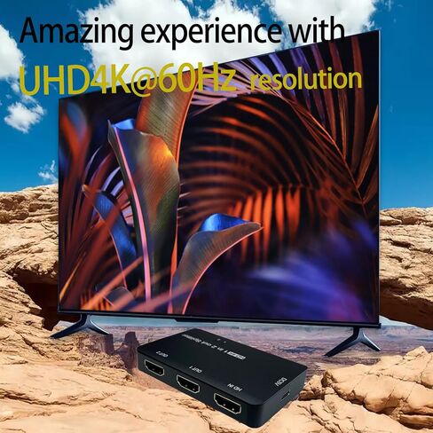 HDMI Splitter 1 in 2 Out 4K 60Hz, HDMI Duplicator Adapter-1 to 2 Output Simultaneously for 2 Displays, Support Full HD1080P 3D HDCP 1.4 for PS3/4, Blu-Ray DVD Player-Not for Extend in Kuwait
