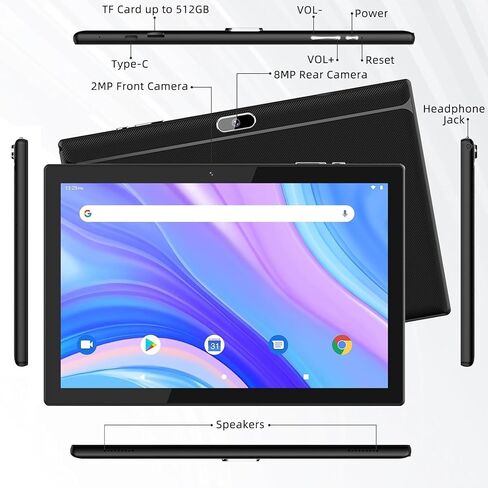 CUPEISI Android 15 Tablet 10.1 Inch 2 in 1 Tablets with Keyboard/Mouse/Case/Stylus, 8GB RAM+32GB ROM (Max 1TB), 1.8Ghz Quad-core Processor, 1280 * 800 IPS HD Touch Screen, 2.4G/5G Wifi6 BT 5.0 Tablet in Kuwait