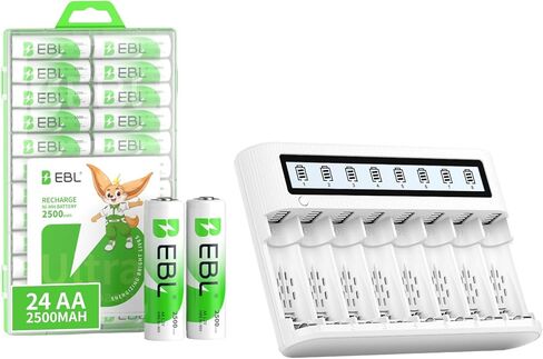 EBL 8 Bay Battery Charger with LCD Screen Discharge Function and 24 Packs AA Rechargeable Batteries Set in Saudi Arabia