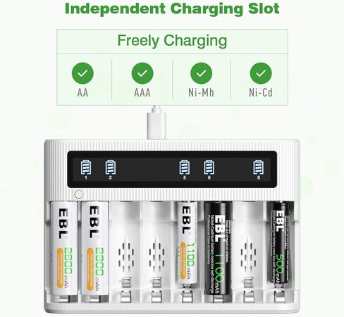 EBL 8 Bay Battery Charger with LCD Screen Discharge Function and 24 Packs AA Rechargeable Batteries Set in Saudi Arabia