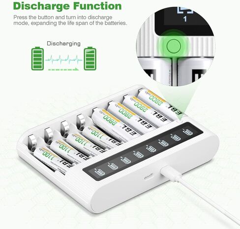 EBL 8 Bay Battery Charger with LCD Screen Discharge Function and 24 Packs AA Rechargeable Batteries Set in Saudi Arabia