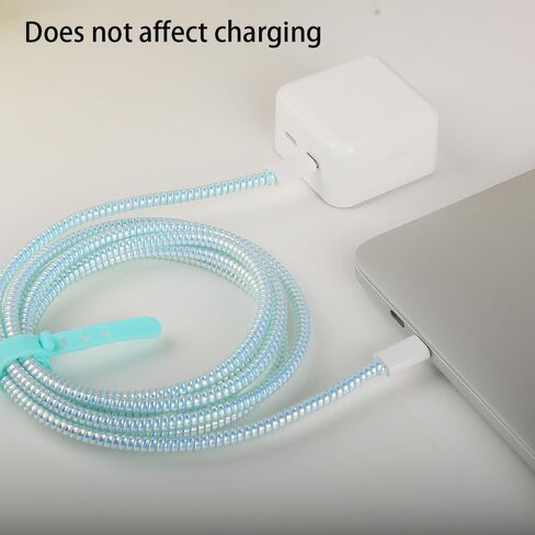 4.8M(15.75FT) Spiral Cable Protector, Multicolor Suitable for Most Phone/Pad/Laptop USB Wire Cord Savers Protection Cover Anti-Break Wrap Charger Data Line Cables Sleeves, Laser Blue in Kuwait