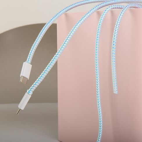 4.8M(15.75FT) Spiral Cable Protector, Multicolor Suitable for Most Phone/Pad/Laptop USB Wire Cord Savers Protection Cover Anti-Break Wrap Charger Data Line Cables Sleeves, Laser Blue in Kuwait
