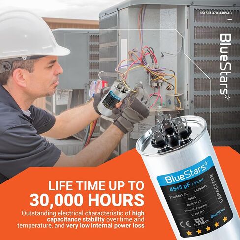 3uF mfd ±5% 370-440VAC Volt Oval Run Start Capacitor 50/60 Hz AC Electric Replacement Part by Blue Stars - Exact Fit for Central Air-Conditioners Heat Pumps Condenser Fan Motors AC Compressors in Saudi Arabia