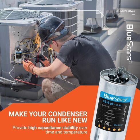 3uF mfd ±5% 370-440VAC Volt Oval Run Start Capacitor 50/60 Hz AC Electric Replacement Part by Blue Stars - Exact Fit for Central Air-Conditioners Heat Pumps Condenser Fan Motors AC Compressors in Saudi Arabia