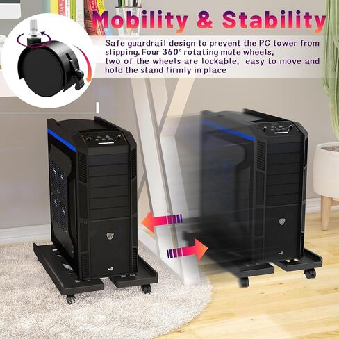 Pc Stand for Floor, Adjustable Computer Tower Stand for Carpet,Mobile CPU Stand with 4 Rolling Caster Wheels, PC Tower Stand Fits Most PC Under Desk-D-Black in Kuwait