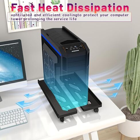 Pc Stand for Floor, Adjustable Computer Tower Stand for Carpet,Mobile CPU Stand with 4 Rolling Caster Wheels, PC Tower Stand Fits Most PC Under Desk-D-Black in Kuwait