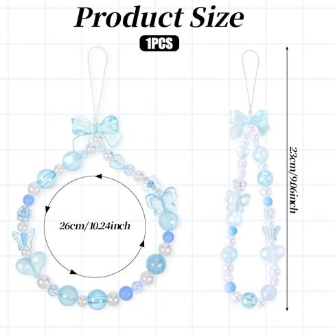 حزام سحر الهاتف بالخرز ، زهرة الفراشة الزرقاء الحب قلب القوس القوس حبل الهاتف سحر الهاتف الكريستال معصم معصم مفاتيح لطيف للهاتف المحمول والكاميرا والمحفظة in Kuwait