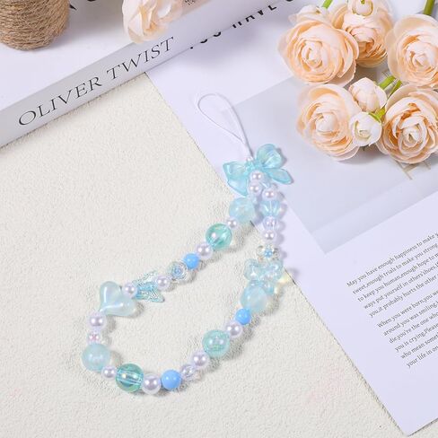 حزام سحر الهاتف بالخرز ، زهرة الفراشة الزرقاء الحب قلب القوس القوس حبل الهاتف سحر الهاتف الكريستال معصم معصم مفاتيح لطيف للهاتف المحمول والكاميرا والمحفظة in Kuwait