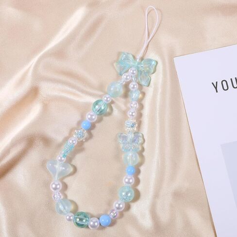 حزام سحر الهاتف بالخرز ، زهرة الفراشة الزرقاء الحب قلب القوس القوس حبل الهاتف سحر الهاتف الكريستال معصم معصم مفاتيح لطيف للهاتف المحمول والكاميرا والمحفظة in Kuwait