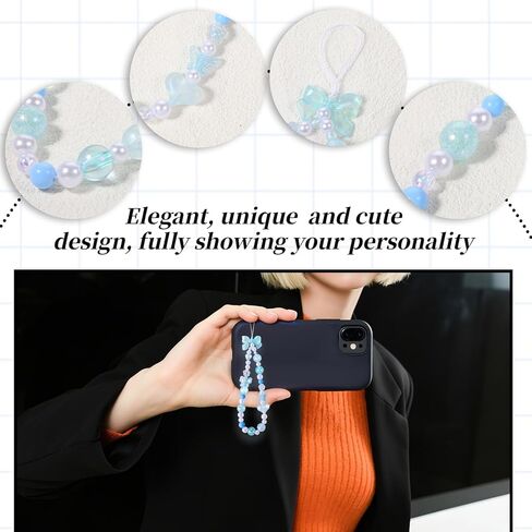 حزام سحر الهاتف بالخرز ، زهرة الفراشة الزرقاء الحب قلب القوس القوس حبل الهاتف سحر الهاتف الكريستال معصم معصم مفاتيح لطيف للهاتف المحمول والكاميرا والمحفظة in Kuwait