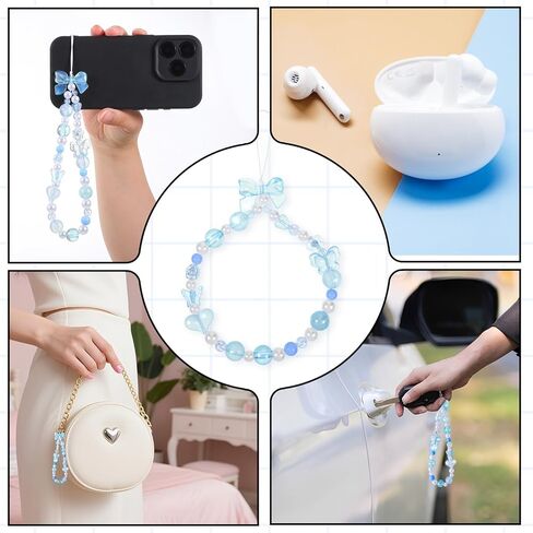 حزام سحر الهاتف بالخرز ، زهرة الفراشة الزرقاء الحب قلب القوس القوس حبل الهاتف سحر الهاتف الكريستال معصم معصم مفاتيح لطيف للهاتف المحمول والكاميرا والمحفظة in Kuwait