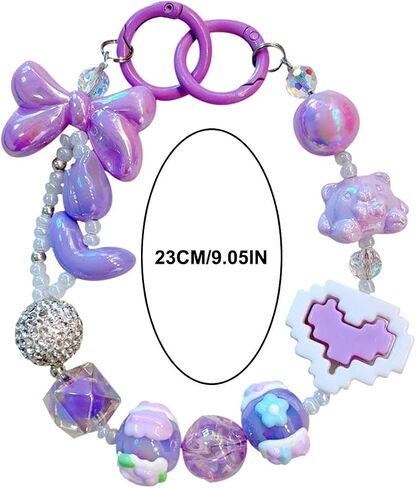 1pc Colorful Heart Bead Phone Lanyard Keychain Cute Bow Crystal Anti-lost Rope Bling Bling Heart Bag Pendant Bag Accessories in Saudi Arabia