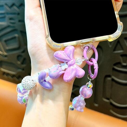 1pc Colorful Heart Bead Phone Lanyard Keychain Cute Bow Crystal Anti-lost Rope Bling Bling Heart Bag Pendant Bag Accessories in Saudi Arabia