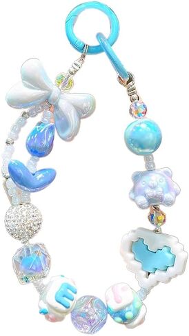 1pc Colorful Heart Bead Phone Lanyard Keychain Cute Bow Crystal Anti-lost Rope Bling Bling Heart Bag Pendant Bag Accessories in Saudi Arabia