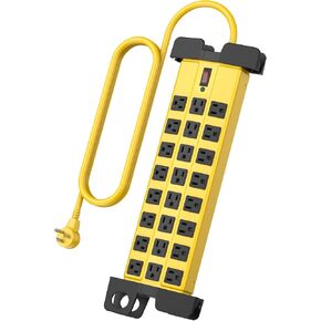 HHSOET Strice Huffice Power Strip مع حماية الطفرة ، Metal Metal Metal 24 Outlets Wall Mount for Garage Shop ، 15 أمبير ، التبديل ، سلك التمديد 6 أقدام ، أسود. in Kuwait