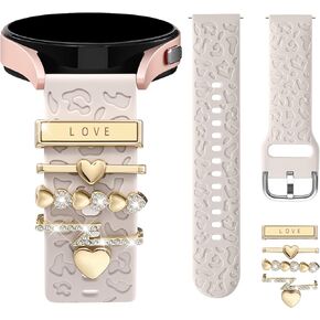 Leopard Engraved Band 5PCS Charm Compatible with Samsung Galaxy Watch 7/6/5/4/For Galaxy FE /6 Classic/4 Classic/5 Pro/Active 2,20mm Watch Band Women Cute Soft Silicone Strap Replement Bracelet in Kuwait