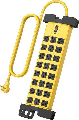 HHSOET Strice Huffice Power Strip مع حماية الطفرة ، Metal Metal Metal 24 Outlets Wall Mount for Garage Shop ، 15 أمبير ، التبديل ، سلك التمديد 6 أقدام ، أسود. in Kuwait