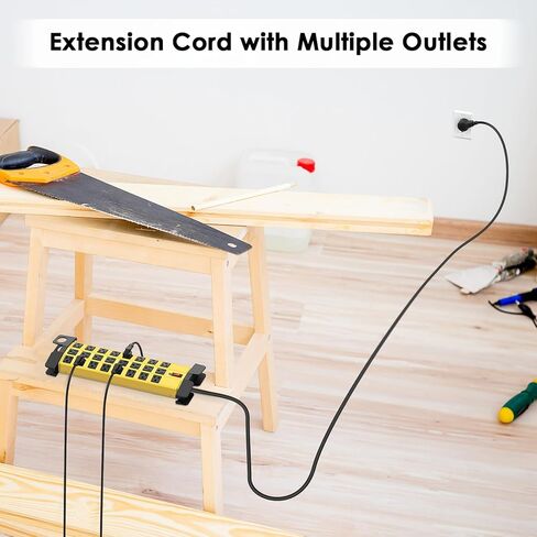 HHSOET Strice Huffice Power Strip مع حماية الطفرة ، Metal Metal Metal 24 Outlets Wall Mount for Garage Shop ، 15 أمبير ، التبديل ، سلك التمديد 6 أقدام ، أسود. in Kuwait