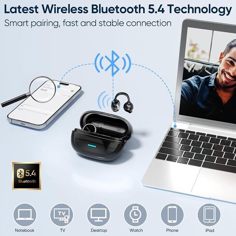 مقطع AI على سماعات الأذن اللاسلكية بلوتوث 5.4 سماعات أذن ، سماعات أذن مفتوحة مع ميكروفون ، مسرحية 40 ساعة ، تصميم مقاوم للماء ، وربط أذن أذن رياضية 4G ، مريحة للمرتدي النظارات التدريبات in Saudi Arabia
