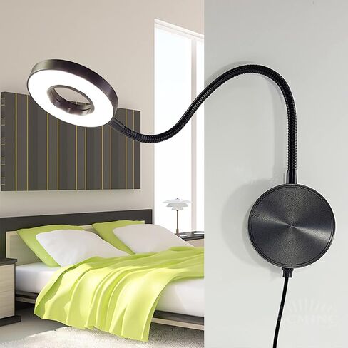 LED GOSONECK LAMP Dimmable ، 5W مثبتة على الجدار أضواء القراءة المصباح USB مصباح USB المصباح مع التبديل والكابل 1.9M ، لمس ضوء القراءة لغرف النوم وغرف الأطفال والأسود in Saudi Arabia
