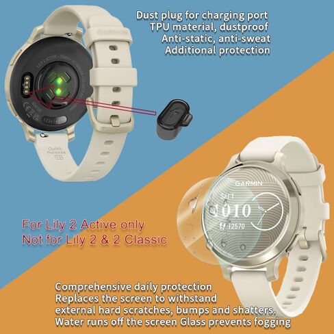 فيلم واقي متوافق مع Garmin Lily 2 حامي الشاشة الزجاجية النشطين + شحن شحن سدادات غبار المنفذ ، 9h مضاد للخلع ، (حزمة 4 + 4) ليس للليلي 2 / كلاسيكي in Kuwait