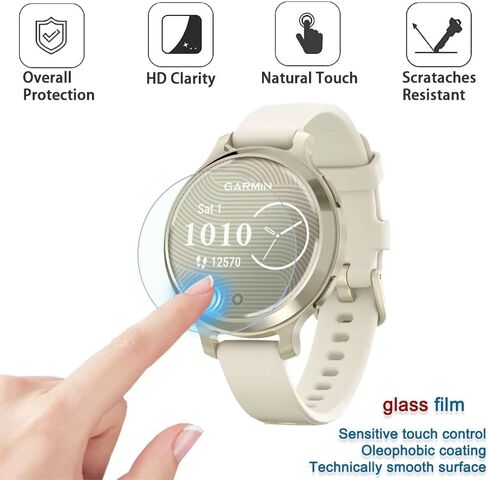 فيلم واقي متوافق مع Garmin Lily 2 حامي الشاشة الزجاجية النشطين + شحن شحن سدادات غبار المنفذ ، 9h مضاد للخلع ، (حزمة 4 + 4) ليس للليلي 2 / كلاسيكي in Kuwait