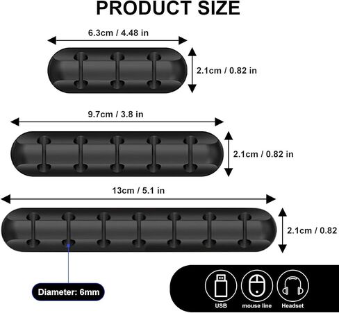 3-Packs Cable Holder Clips, Cable Management Cord Organizer Clips Self Adhesive for Desktop USB Charging Cable Nightstand Power Cord Mouse Cable Wire PC Home,Office,Car,Desk,Nightstand(7, 5, 3 Black) in Saudi Arabia