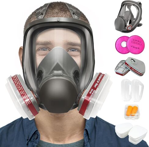 ANUNU Full Face Respirator Mask - Gas Mask with Filters for Chemical, Paint Vapors, Gases, Dust, Sanding, Welding, Woodworking, Machine Polishing in Kuwait