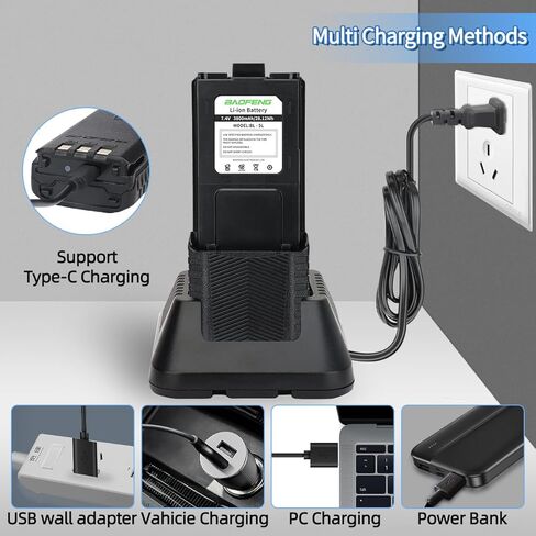 Baofeng UV-5R بطارية UV5R القابلة لإعادة الشحن الموسعة 3800mAh بطارية الشاحن عالي السعة USB-C لسلسلة BF-F8HP Series M-5R 5RX HAM RADIOS in Kuwait