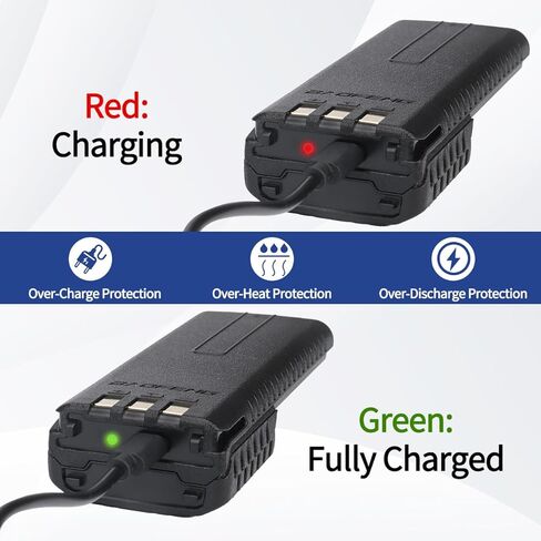 Baofeng UV-5R بطارية UV5R القابلة لإعادة الشحن الموسعة 3800mAh بطارية الشاحن عالي السعة USB-C لسلسلة BF-F8HP Series M-5R 5RX HAM RADIOS in Kuwait