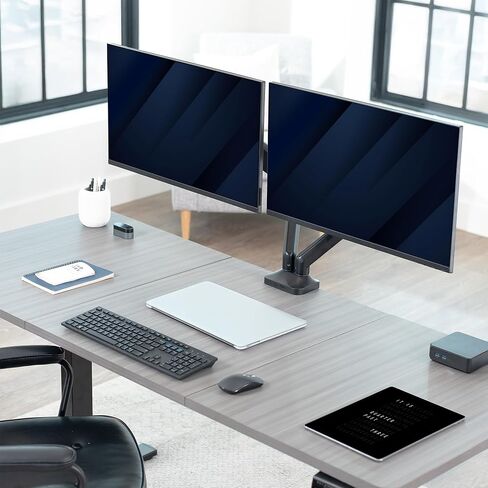 VIVO Dual Pneumatic Arm Ultra-Wide Monitor Mount for up to 35 inch Screens, Holds 26.4 lbs per Arm, Desk Mount Monitor Stand for 2 Ultrawides, Black, STAND-V200O in Saudi Arabia