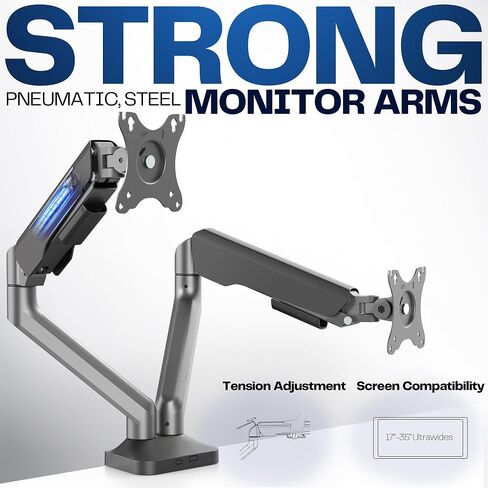VIVO Dual Pneumatic Arm Ultra-Wide Monitor Mount for up to 35 inch Screens, Holds 26.4 lbs per Arm, Desk Mount Monitor Stand for 2 Ultrawides, Black, STAND-V200O in Saudi Arabia