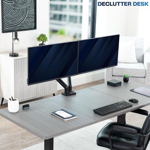 VIVO Dual Pneumatic Arm Ultra-Wide Monitor Mount for up to 35 inch Screens, Holds 26.4 lbs per Arm, Desk Mount Monitor Stand for 2 Ultrawides, Black, STAND-V200O in Saudi Arabia