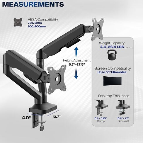 VIVO Dual Pneumatic Arm Ultra-Wide Monitor Mount for up to 35 inch Screens, Holds 26.4 lbs per Arm, Desk Mount Monitor Stand for 2 Ultrawides, Black, STAND-V200O in Saudi Arabia