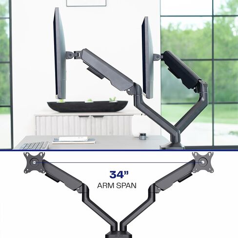VIVO Dual Pneumatic Arm Ultra-Wide Monitor Mount for up to 35 inch Screens, Holds 26.4 lbs per Arm, Desk Mount Monitor Stand for 2 Ultrawides, Black, STAND-V200O in Saudi Arabia