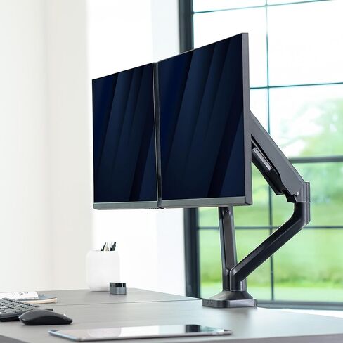 VIVO Dual Pneumatic Arm Ultra-Wide Monitor Mount for up to 35 inch Screens, Holds 26.4 lbs per Arm, Desk Mount Monitor Stand for 2 Ultrawides, Black, STAND-V200O in Saudi Arabia
