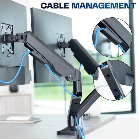 VIVO Dual Pneumatic Arm Ultra-Wide Monitor Mount for up to 35 inch Screens, Holds 26.4 lbs per Arm, Desk Mount Monitor Stand for 2 Ultrawides, Black, STAND-V200O in Saudi Arabia